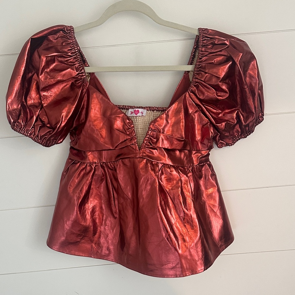 Buddy Love Metallic Rust Puff Sleeve Top